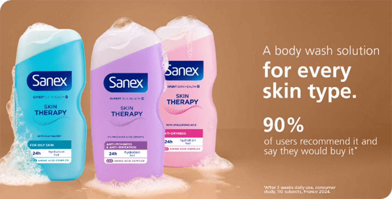 woman using sanex skin therapy oily shower cream