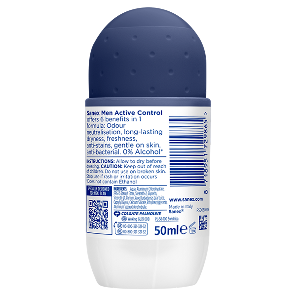 Sanex Men Skin Health + Active Control + 72H Antiperspirant + Roll On back view