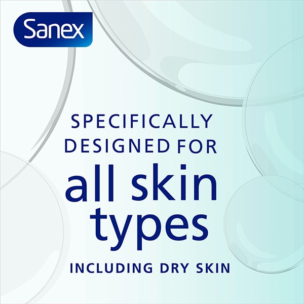Transparent bubbles in the background with text specifically designed for all skin types.