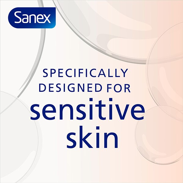 Transparent bubbles in the background with text specifically designed for sensitive skin