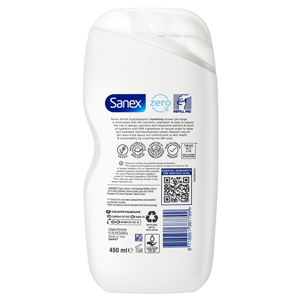 Sanex Zero% Relaxing Care Bath Soak Sanex Zero% Relaxing Care bath foam back view