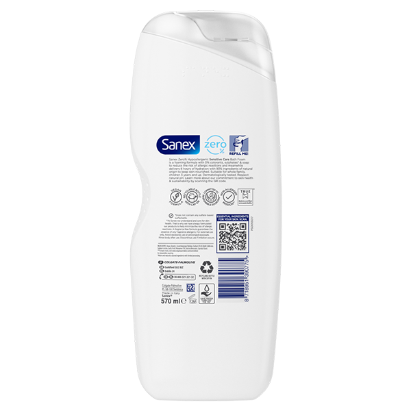 Sanex Zero% Sensitive Care bath foam back view